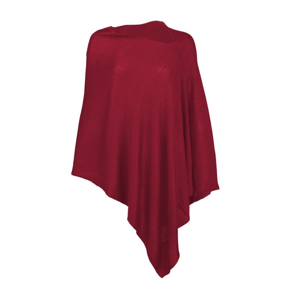 Women's Poncho Soft Garnet Dark Red Lightweight One Size 14" Neck Opening